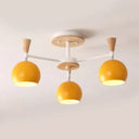 Nordic Style Wood And Metal Ceiling Light 3-Light Semi Flush Mount With Orb Shade For Kids Bedroom