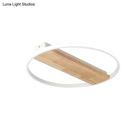 Nordic Style Wood Ring Ceiling Lamp - White Flush Light For Adult Bedroom