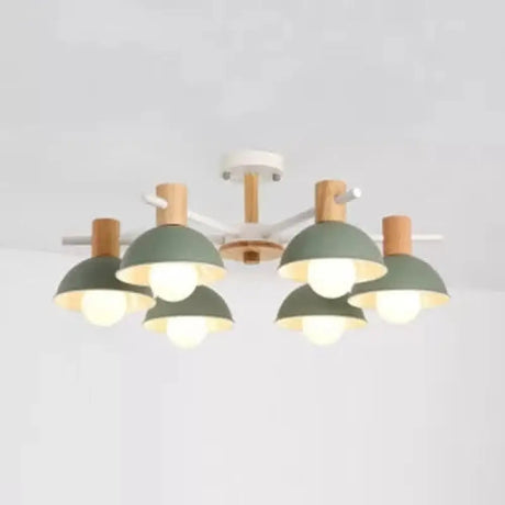 Nordic Stylish Chandelier With Domed Metal Shade - 6 Heads Office Hanging Lamp Green