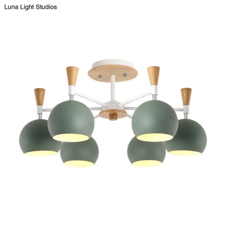 Nordic Suspension Light Chandelier - Stylish Metal Globe Shade Six Lights For Study Room