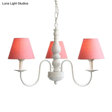 Nordic Tapered Shade Chandelier - Metal 3-Light Hanging Light For Baby Bedroom Candy Colored