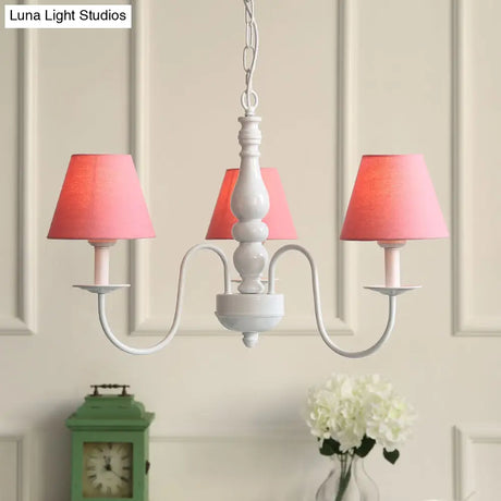Nordic Tapered Shade Chandelier - Metal 3-Light Hanging Light For Baby Bedroom Candy Colored