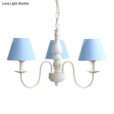 Nordic Tapered Shade Chandelier - Metal 3-Light Hanging Light For Baby Bedroom Candy Colored