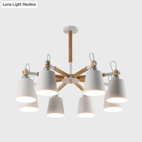 Nordic Tapered Shade Hanging Chandelier With Iron Frame - 8 Bulb Living Room Pendant Lights