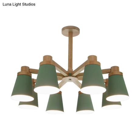 Nordic Trapezoid Shade Chandelier - 6-Light Metal Hanging Light In Green For Nursing Room
