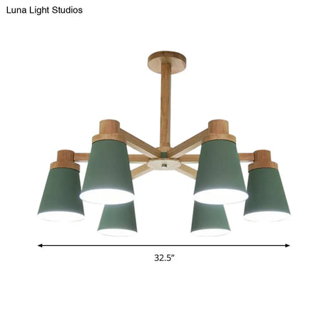 Nordic Trapezoid Shade Chandelier - 6-Light Metal Hanging Light In Green For Nursing Room