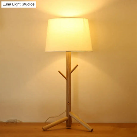 Nordic Tree Branch Nightstand Light - Tapered Drum Table Lamp With Wood Rack