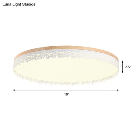 Nordic Ultra Thin Drum Flush Mount Led Light - Wood White Dia 10.5’/15’/19’ Bedroom Lighting