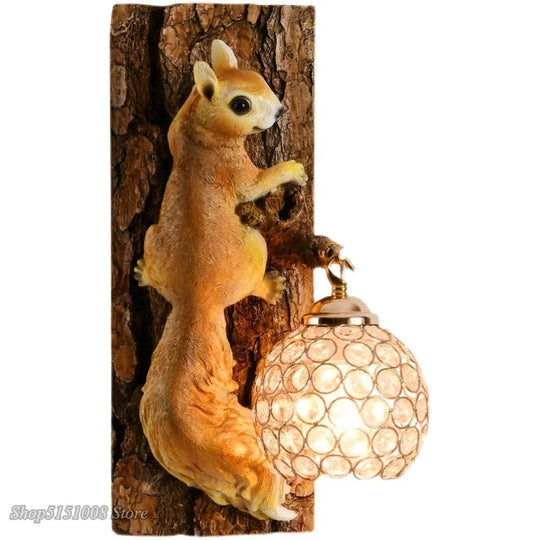 Nordic  Vintage Style Resin Squirrel Crystal Led Wall Lamp