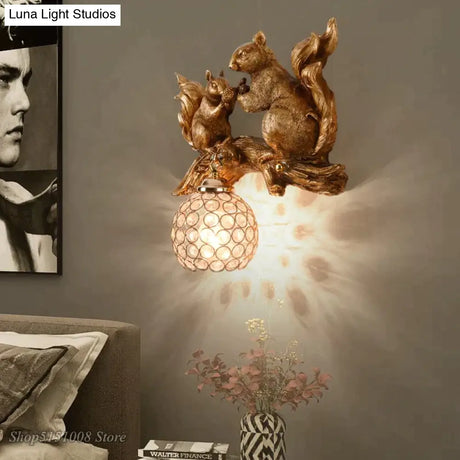 Nordic Vintage Style Resin Squirrel Crystal Led Wall Lamp Wall Lamp
