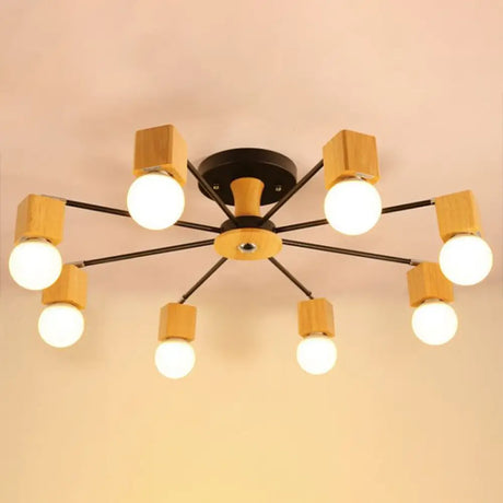 Nordic White And Beige Wooden Cube Semi Mount Flush Light With Open Bulb Design 8 /