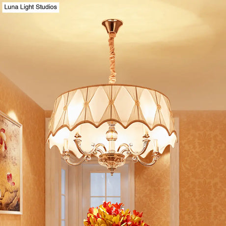 Nordic White Drum Chandelier - 4-Light Fabric Hanging Pendant For Living Room