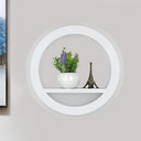 Nordic White Led Acrylic Halo Ring Wall Sconce Light Fixture With Shelf Design