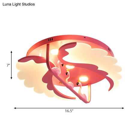 Nordic Wind Wing Ceiling Mount Light - Bird Metal Pink Led Lamp For Girls Room