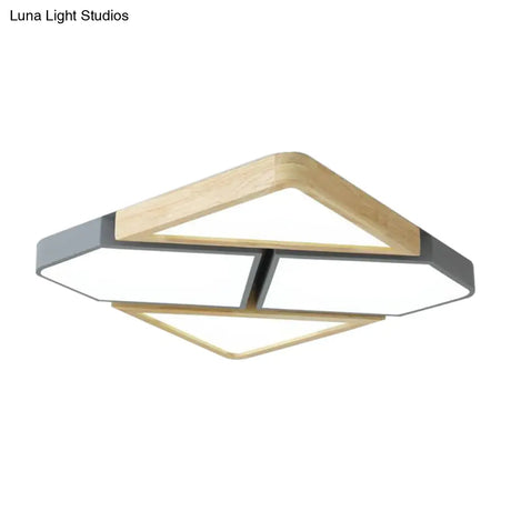 Nordic Wood And Metal Led Square Ceiling Mount Light In Gray/White/Green With Warm/White/Neutral