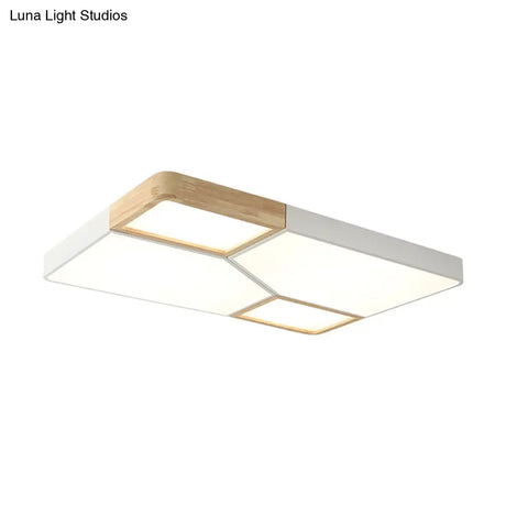 Nordic Wood And Metal Led Square Ceiling Mount Light In Gray/White/Green With Warm/White/Neutral
