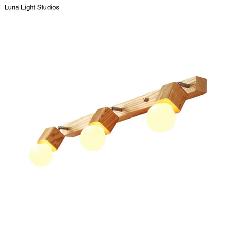 Nordic Wood Bare Bulb Vanity Lamp - Adjustable Beige Wall Mount Light (2/4/5 Options)