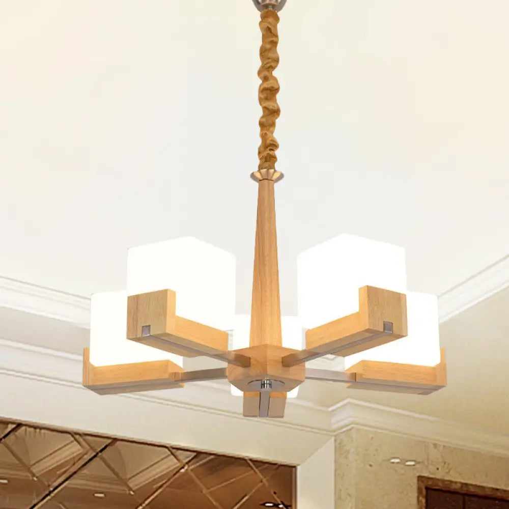 Nordic Wood Glass Cube Ceiling Lamp With Multiple Heads - Perfect For Living Room Lighting 5 /