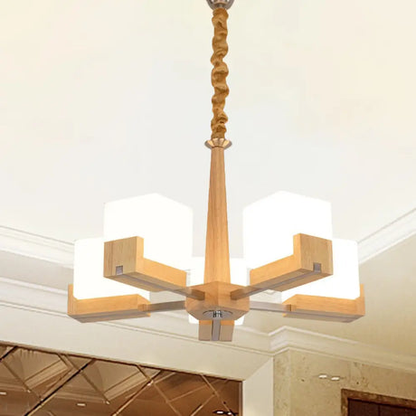 Nordic Wood Glass Cube Ceiling Lamp With Multiple Heads - Perfect For Living Room Lighting 5 /