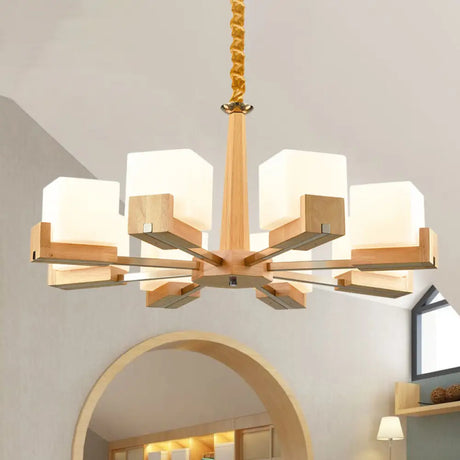 Nordic Wood Glass Cube Ceiling Lamp With Multiple Heads - Perfect For Living Room Lighting 8 /