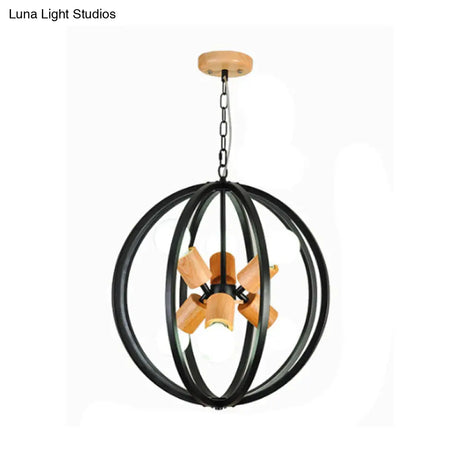 Nordic Wood Globe Chandelier Pendant Light - Led Black/White Ideal For Bedroom