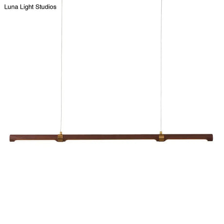 Nordic Wood Island Pendant Led Strip Light In Brown For Dining Table