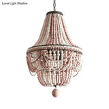 Nordic Wood Laser Cut Empire Chandelier - Pink/Blue 8 Heads Pendant Light Fixture With Spherical