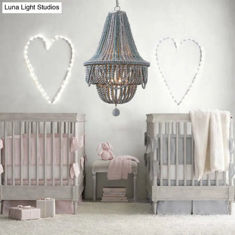 Nordic Wood Laser Cut Empire Chandelier - Pink/Blue 8 Heads Pendant Light Fixture With Spherical