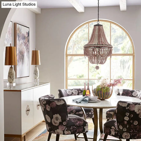 Nordic Wood Laser Cut Empire Chandelier - Pink/Blue 8 Heads Pendant Light Fixture With Spherical