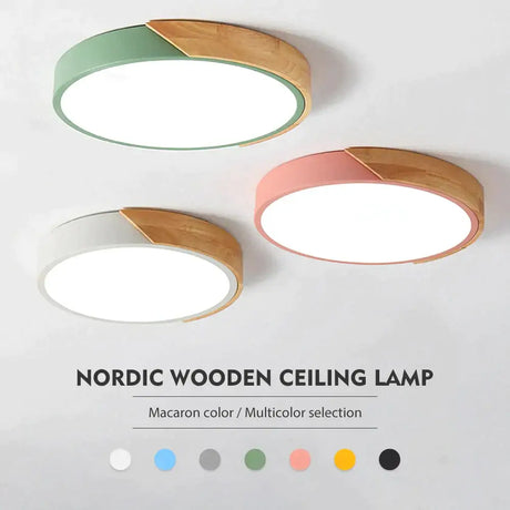 Nordic Wooden Ceiling Lamp Dimmable Led Lights Round 30-60 Size Diameter Ultra-Thin 5 Cm High 7