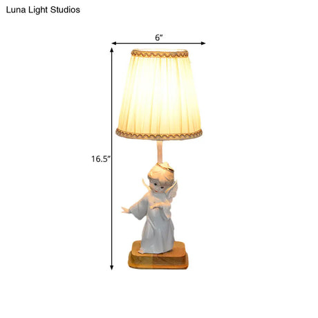 Nordic Yellow Cone Lamp With Pleated Fabric Shade - Stylish Desk Lighting Angel Deco (1 Light)