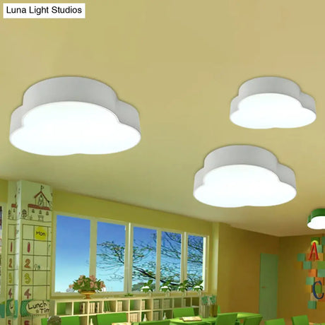 Nursery School Petals Flush Mount Lamp - Cartoon Acrylic Led Ceiling Light (White/Green)