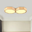 Octagon Twin Ceiling Light Fixture - Nordic Wood Led Flush Mount Lamp For Bedroom