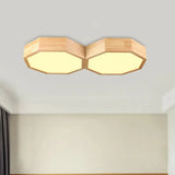 Octagon Twin Ceiling Light Fixture - Nordic Wood Led Flush Mount Lamp For Bedroom