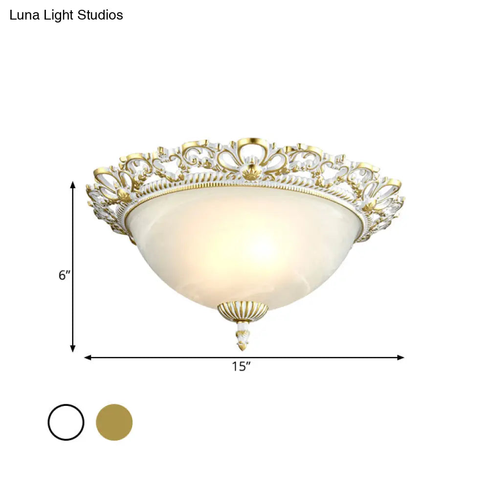 Opal Frosted Glass Flushmount Countryside Brass/White Floral Ceiling Lamp 11’/19.5’ Wide