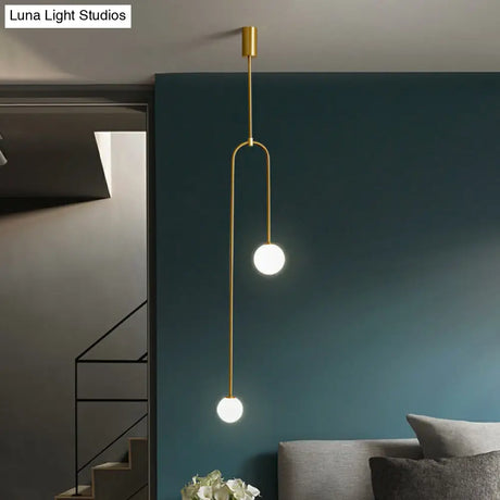 Opal Glass 2-Light Minimalistic Pendant Ceiling Light In Brass – Bedside Chandelier