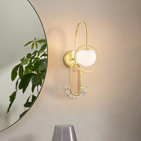Opal Glass Ball Wall Sconce - 1-Light Gold/Black Finish Mount Lamp Gold