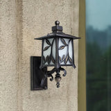 Opal Glass Black Sconce Shade Lantern - Countryside Wall Lighting With Leaf Design