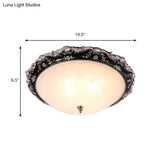 Opal Glass Bowl Ceiling Light Fixture Countryside Flush Mount Lighting In Black/Gold - 1/2 - Bulb
