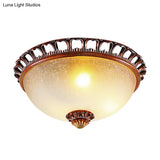 Opal Glass Domed Flush Lamp Countryside Ceiling Mounted Fixture - Brown (13’/16.5’ Wide)