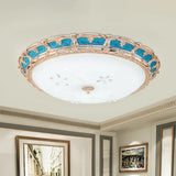 Opal Glass Domed Flush Light Fixture Countryside Led Bedroom Mounted Lamp 13’/16’/19.5’ In