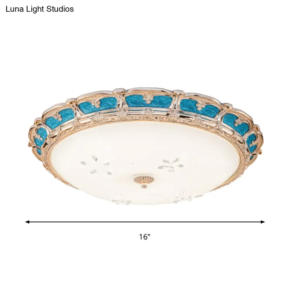 Opal Glass Domed Flush Light Fixture Countryside Led Bedroom Mounted Lamp 13’/16’/19.5’ In