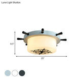 Opal Glass Drum Flush Mount Fixture - 3 Bulbs White/Light Blue/Blackish Green