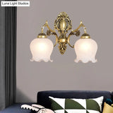 Opal Glass Flower Wall Lamp Fixture In Antique Bronze - Bedroom Mount Light