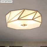 Opal Glass Flush Mount Lamp With Brass Finish - Bedroom Ceiling Fixture (3/4/6 Lights)