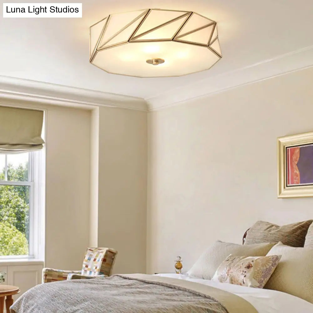 Opal Glass Flush Mount Lamp With Brass Finish - Bedroom Ceiling Fixture (3/4/6 Lights)