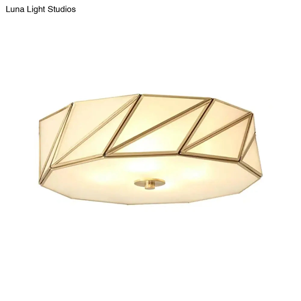 Opal Glass Flush Mount Lamp With Brass Finish - Bedroom Ceiling Fixture (3/4/6 Lights)