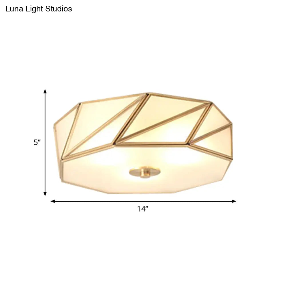 Opal Glass Flush Mount Lamp With Brass Finish - Bedroom Ceiling Fixture (3/4/6 Lights)