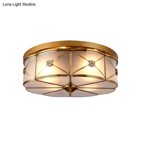 Opal Glass Flush Mount Light With Colonial Brass Finish - Bedroom Ceiling Lighting
