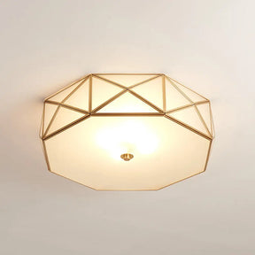 Opal Glass Geometric Drum Flush Mount Lamp With Brass Finish - Modern 4/5 Lights 16.5’/20.5’